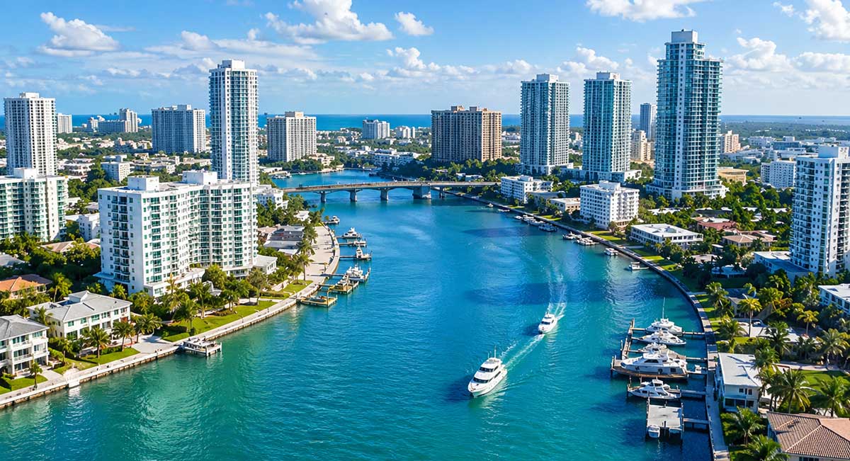 south-florida-commercial-facilities1a South Florida waterway with commercial buildings representing energy and sustainability consulting services
