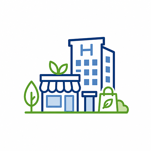 Eco-friendly hospitality and retail facilities icon for Sustainable Performance Solutions